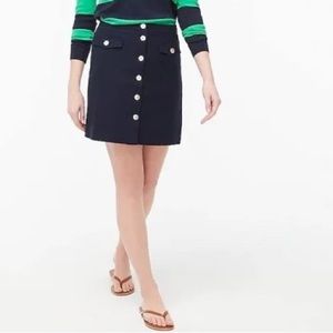 J Crew Linen-blend gold button-through A-line skirt navy blue